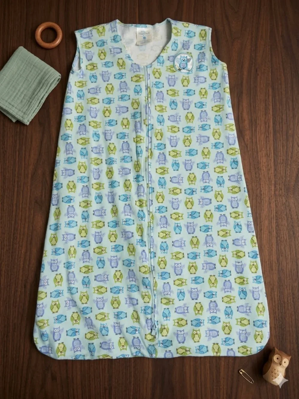 HALO SleepSack 100% Cotton Wearable Blanket Blue Green Owl Print Large 12-18M